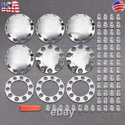 Chrome Semi Truck Hub Cover Wheel Axle Cover Center Caps 33mm Lug Nut Covers set