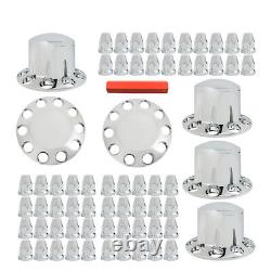 Chrome Semi Truck Hub Cover Wheel Axle Covers Center Caps with 33mm Lug Nut Covers