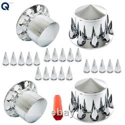 Chrome Semi Truck Hub Cover Wheel Set Rear 33mm Nut Covers Spiked Removable caps