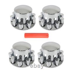 Chrome Semi Truck Rear 33mm Wheel Axle Covers with Hub Caps Lug Nuts Set of 4