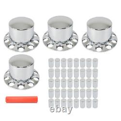 Chrome Semi Truck Rear 33mm Wheel Axle Covers with Hub Caps Lug Nuts Set of 4