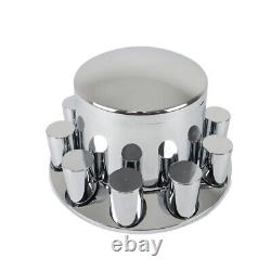 Chrome Semi Truck Rear 33mm Wheel Axle Covers with Hub Caps Lug Nuts Set of 4