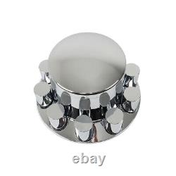 Chrome Semi Truck Rear 33mm Wheel Axle Covers with Hub Caps Lug Nuts Set of 4