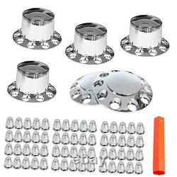 Chrome Semi Truck Tractor Trailer Hub Cover Wheel Axle Cover Center Caps Set