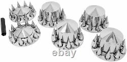 Chrome Semi Truck Wheel Axle Center Cover Hub Caps with 33mm Spike Lug Nut Covers