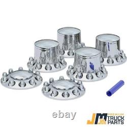 Chrome Semi Truck Wheel Axle Covers Spiked Center Hub Caps with 33mm Lug Nut Cover