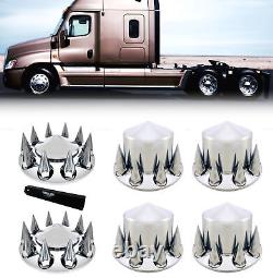 Chrome Semi Truck Wheel Axle Covers Spiked Center Hub Caps with 33mm Lug Nut Cover