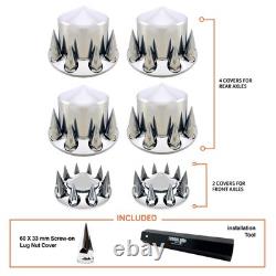 Chrome Semi Truck Wheel Axle Covers Spiked Center Hub Caps with 33mm Lug Nut Cover