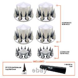 Chrome Semi Truck Wheel Axle Covers Spiked Center Hub Caps with 33mm Lug Nut Cover