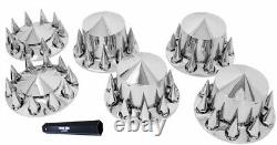 Chrome Semi Truck Wheel Axle Covers Spiked Center Hub Caps with 33mm Lug Nut Cover