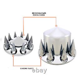 Chrome Semi Truck Wheel Axle Covers Spiked Center Hub Caps with 33mm Lug Nut Cover
