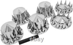 Chrome Semi Truck Wheel Axle Covers Spiked Center Hub Caps with 33mm Lug Nut Cover