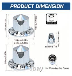 Chrome Spike Axle Covers Hub Cover Kit for Semi Trucks 33mm Dome Lug Nut Cover