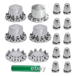 Chrome Spike Axle Covers Hub Cover Kit for Semi Trucks 33mm Dome Lug Nut Cover