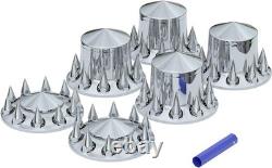 Chrome Spiked Axle Cover Kit with 33mm Lug Nut Front&Rear For Semi Truck