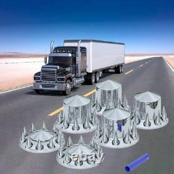Chrome Spiked Axle Cover Kit with 33mm Lug Nut Front&Rear For Semi Truck