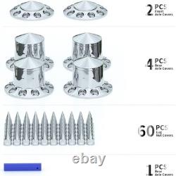 Chrome Spiked Axle Cover Kit with 33mm Lug Nut Front&Rear For Semi Truck