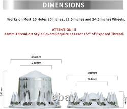 Chrome Spiked Axle Cover Kit with 33mm Lug Nut Front&Rear For Semi Truck