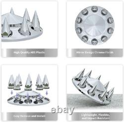Chrome Spiked Axle Cover Kit with 33mm Lug Nut Front&Rear For Semi Truck
