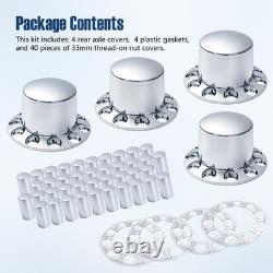 Chrome Standard Axle Cover with 33mm Cylinder Lug Nut Rear for Semi Truck 4pcs