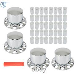 Chrome Wheel Axle Covers with Hub Caps Flat Head Lug Nuts Semi Truck 4×Rear 33mm