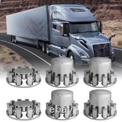 Complete 33mm Lug Chrome Hub Cover Semi Truck Wheel Axle Cover Kit Front & Rear
