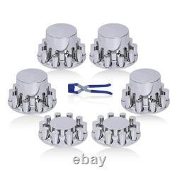 Complete 33mm Lug Chrome Hub Cover Semi Truck Wheel Axle Cover Kit Front & Rear