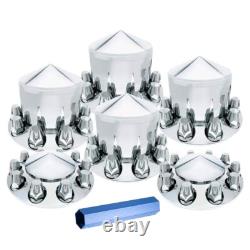 Complete 33mm Lug Nut Chrome Hub Cover Front & Rear Semi Truck Wheel Axle Covers