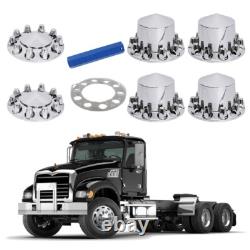 Complete 33mm Lug Nut Chrome Hub Cover Front & Rear Semi Truck Wheel Axle Covers
