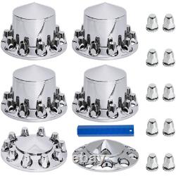 Complete 33mm Lug Nut Chrome Hub Cover Front & Rear Semi Truck Wheel Axle Covers