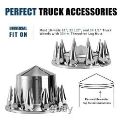 Complete Chrome Wheel Cover Set, 33mm Lug Nut Covers for Semi Trucks, Pointed