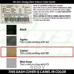 Dodge Ram 1999 2000 2001 Dash Cover Camel/Tan & Bezel Overlay Cap Skin