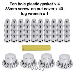Dome Rear Axle Cover with 33mm Thread-On Chrome Lug Nut Covers for semi truck
