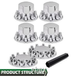 F&R Chrome ABS Semi Truck Hub Cover Kit 33mm Lug 20 22.5 24.5 Hub Piloted Wheels