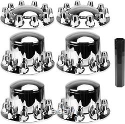 Front & Rear Chrome Dome Hub Cover Semi Truck Wheel Kit Axle Cover 33mm Lug