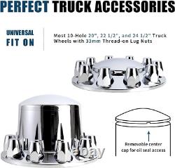 Front & Rear Chrome Dome Hub Cover Semi Truck Wheel Kit Axle Cover 33mm Lug