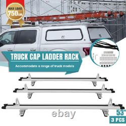 Heavy Duty 53 Truck Cap Topper Rack Aluminum Ladder Roof Rack 3 Crossbars White