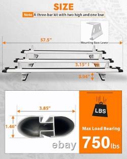 Heavy Duty 53 Truck Cap Topper Rack Aluminum Ladder Roof Rack 3 Crossbars White