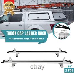 Heavy Duty 63 Truck Cap Topper Rack Aluminum Ladder Roof Rack 2 Crossbars White