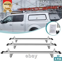 Heavy Duty 63 Truck Cap Topper Rack Aluminum Ladder Roof Rack 3 Crossbars White