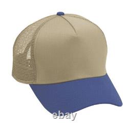 Khaki/Royal Trucker Hat 5 Panel Twill Pro-Look Mesh Back Hat 1dz New TRUCK-5 KRY