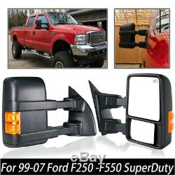 Mirrors Towing Power Heat Turn Signal Black Pair Fit for 07-14 Ford F250 F350