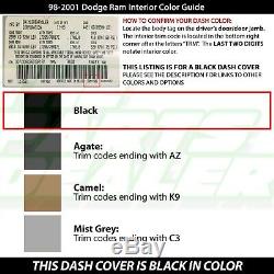 Molded Plastic Dash Cover Skin Cap Overlay Dodge Ram 1998 1999 2000 2001 (Black)