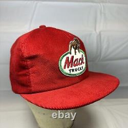 NOS Vintage K-Products Mack Trucks Corduroy Snapback Hat, Red Cap with Patch RARE