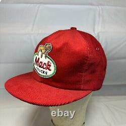 NOS Vintage K-Products Mack Trucks Corduroy Snapback Hat, Red Cap with Patch RARE