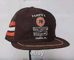 NOS Vintage Union 76 3 Stripe Trucker Hat Truckstop Made In USA Snapback Gas Oil