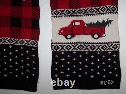 NWT Polo Ralph Lauren $226 Knit Scarf & Beanie Hat SET Black/Red Xmas Tree/Truck