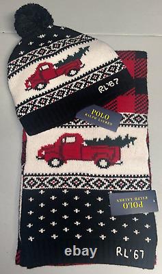 NWT's Polo Ralph Lauren Multicolor Winter Truck Beanie Hat Scarf Set withGift Box