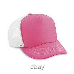 Neon Pink/White Trucker Hat 5 Panel Foam Front Mesh Back Hat 1dz New TRUCK-5 NPW