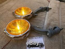 New 12 Volt Amber Small Vintage Style Fog Lights With Fog Cap And Gray Bracks